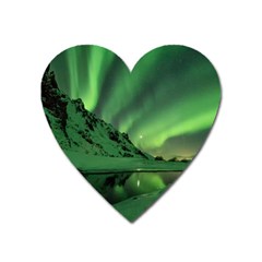 Snow Winter White Cold Weather Green Aurora Heart Magnet by Pakrebo