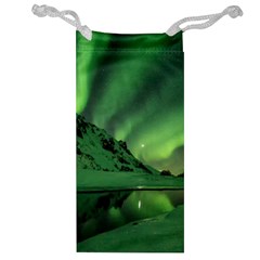 Snow Winter White Cold Weather Green Aurora Jewelry Bag by Pakrebo