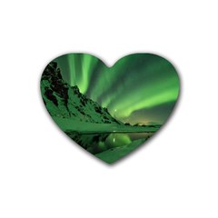 Snow Winter White Cold Weather Green Aurora Rubber Coaster (heart)  by Pakrebo