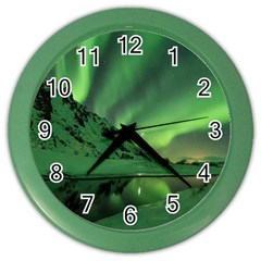 Snow Winter White Cold Weather Green Aurora Color Wall Clock by Pakrebo