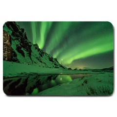 Snow Winter White Cold Weather Green Aurora Large Doormat  by Pakrebo