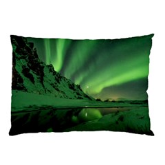 Snow Winter White Cold Weather Green Aurora Pillow Case by Pakrebo