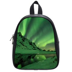 Snow Winter White Cold Weather Green Aurora School Bag (small) by Pakrebo