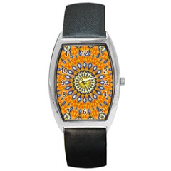 Fractal Kaleidoscope Mandala Barrel Style Metal Watch by Pakrebo