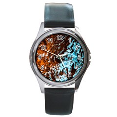 Water The Waves Brook Wallpaper Round Metal Watch