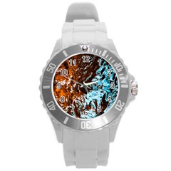 Water The Waves Brook Wallpaper Round Plastic Sport Watch (L)