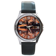 Aurora Sunset Sun Landscape Round Metal Watch by Pakrebo