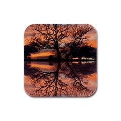 Aurora Sunset Sun Landscape Rubber Square Coaster (4 Pack)  by Pakrebo