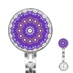 Mandala Abstract Design Pattern Blue Stainless Steel Nurses Watch