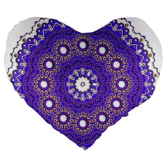 Mandala Abstract Design Pattern Blue Large 19  Premium Flano Heart Shape Cushions