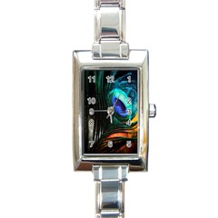 Green And Blue Peacock Feather Rectangle Italian Charm Watch by Pakrebo