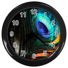 Green And Blue Peacock Feather Wall Clock (black) by Pakrebo