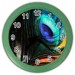 Green And Blue Peacock Feather Color Wall Clock by Pakrebo