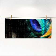 Green And Blue Peacock Feather Hand Towel by Pakrebo