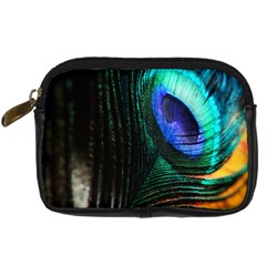 Green And Blue Peacock Feather Digital Camera Leather Case by Pakrebo