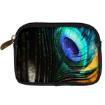 Green And Blue Peacock Feather Digital Camera Leather Case Front