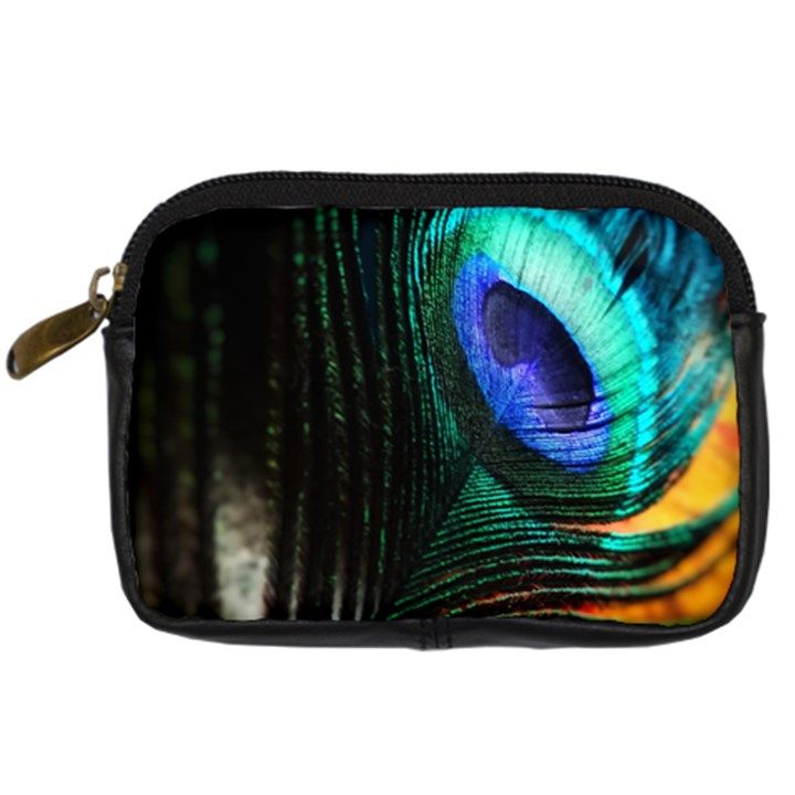 Green And Blue Peacock Feather Digital Camera Leather Case