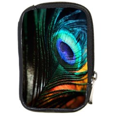 Green And Blue Peacock Feather Compact Camera Leather Case by Pakrebo