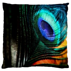 Green And Blue Peacock Feather Large Cushion Case (two Sides) by Pakrebo