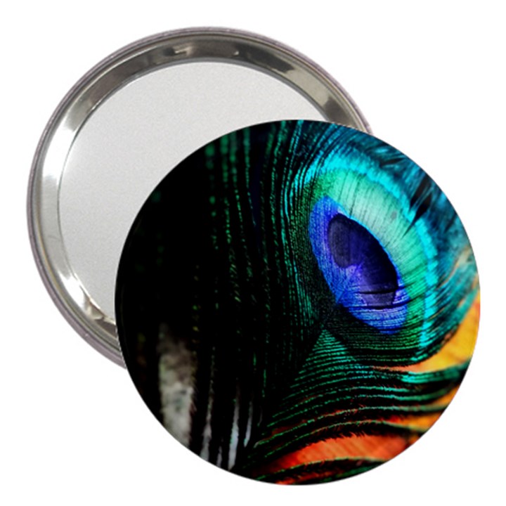 Green And Blue Peacock Feather 3  Handbag Mirrors