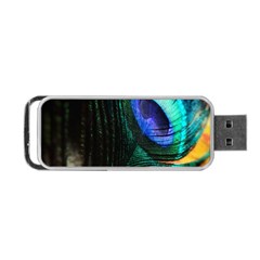 Green And Blue Peacock Feather Portable Usb Flash (one Side) by Pakrebo