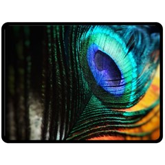 Green And Blue Peacock Feather Double Sided Fleece Blanket (large)  by Pakrebo