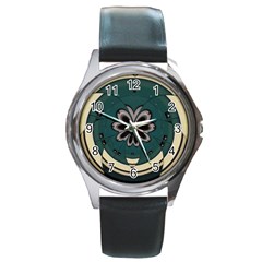 Green And White Pattern Round Metal Watch by Pakrebo