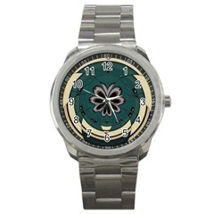 Green And White Pattern Sport Metal Watch by Pakrebo