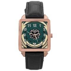 Green And White Pattern Rose Gold Leather Watch  by Pakrebo