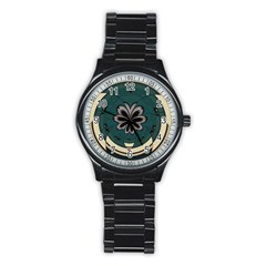 Green And White Pattern Stainless Steel Round Watch