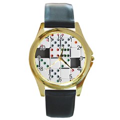 Dominos Dots Fun Round Gold Metal Watch by Pakrebo