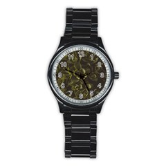 Green Leafy Plant Stainless Steel Round Watch