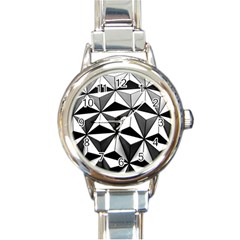 Black And White Diamond Shape Wallpaper Round Italian Charm Watch by Pakrebo