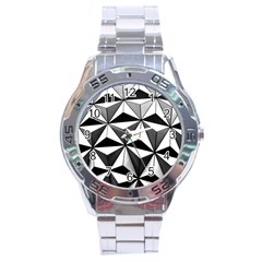 Black And White Diamond Shape Wallpaper Stainless Steel Analogue Watch by Pakrebo