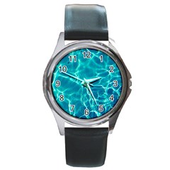 Blue Water Wallpaper Round Metal Watch by Pakrebo