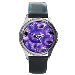 Sliced Kiwi Fruits Purple Round Metal Watch by Pakrebo