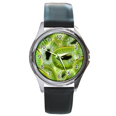 Sliced Kiwi Fruits Green Round Metal Watch by Pakrebo