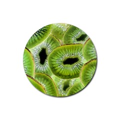 Sliced Kiwi Fruits Green Rubber Coaster (round)  by Pakrebo