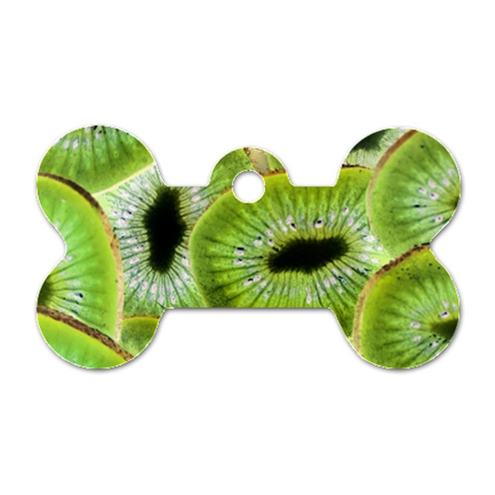 Sliced Kiwi Fruits Green Dog Tag Bone (One Side)