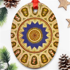 Red And White Angels Printed On Green Red And Purple Round Rug Ornament (oval) by Pakrebo