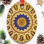 Red And White Angels Printed On Green Red And Purple Round Rug Ornament (Oval) Front