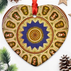 Red And White Angels Printed On Green Red And Purple Round Rug Ornament (heart) by Pakrebo