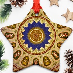 Red And White Angels Printed On Green Red And Purple Round Rug Ornament (star) by Pakrebo