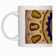 Red And White Angels Printed On Green Red And Purple Round Rug White Mugs by Pakrebo