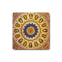 Red And White Angels Printed On Green Red And Purple Round Rug Square Magnet by Pakrebo