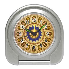 Red And White Angels Printed On Green Red And Purple Round Rug Travel Alarm Clock by Pakrebo