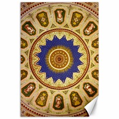 Red And White Angels Printed On Green Red And Purple Round Rug Canvas 12  X 18  by Pakrebo