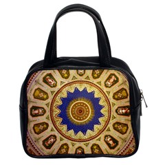 Red And White Angels Printed On Green Red And Purple Round Rug Classic Handbag (two Sides) by Pakrebo