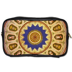 Red And White Angels Printed On Green Red And Purple Round Rug Toiletries Bag (two Sides) by Pakrebo