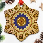 Red And White Angels Printed On Green Red And Purple Round Rug Ornament (Snowflake) Front